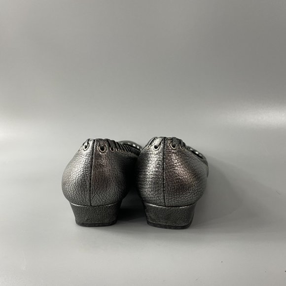 Authentic PRADA Pewter Metallic Leather Block Heels, 36 1/2 - Picture 6 of 11